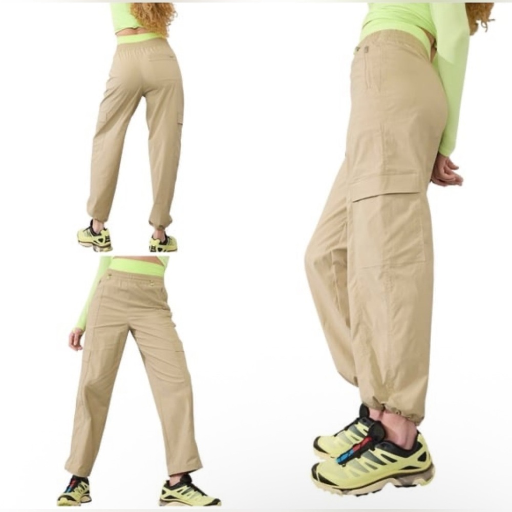 Athleta Pants Womens XL Oak tan Cascade Cargo Poplin Cinch Ankle  lightweight
